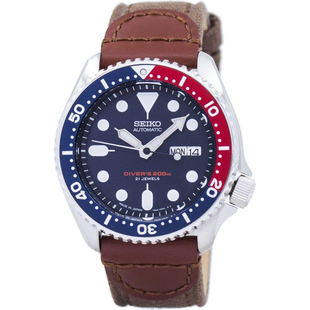 Seiko SKX009J1-var-NS1 Men's Automatic Diver's Watch Canvas Strap Replacement - Dark Blue and Red