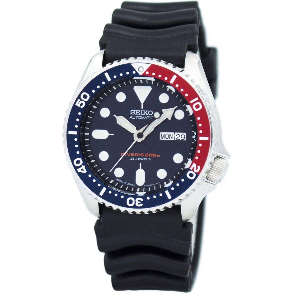 Seiko SKX009J1 Men's Automatic Diver's Watch - Stainless Steel Case, Blue Dial, Rubber Strap