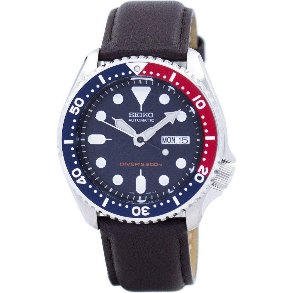 Seiko Men's SKX009K1-var-LS11 Dark Blue Dial Brown Leather Automatic Diver's Watch