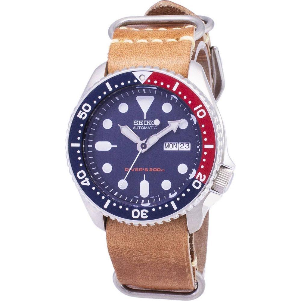 Seiko SKX009K1-var-LS18 Automatic Diver's 200M Brown Leather Strap Men's Watch