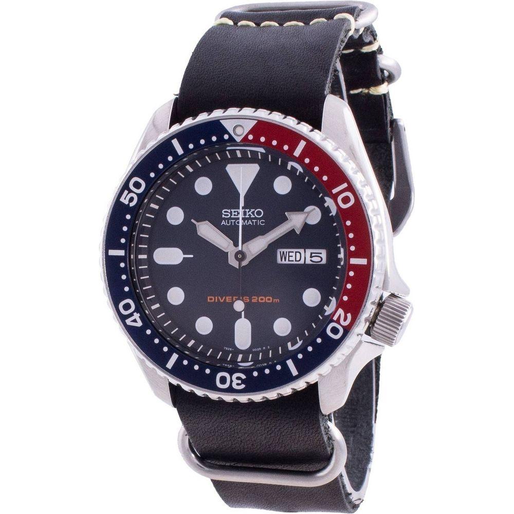 Seiko Men's Automatic Diver's Deep Blue Leather Strap Watch SKX009K1-var-LS19 - Stylish and Reliable Timepiece for Men