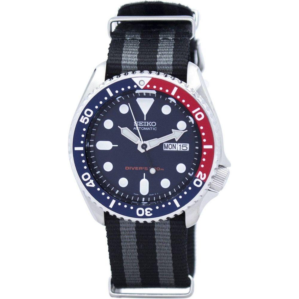Seiko SKX009K1-var-NATO1 Men's Automatic Diver's 200M Watch Strap Replacement - Grey Black NATO Strap for Men's Watches
