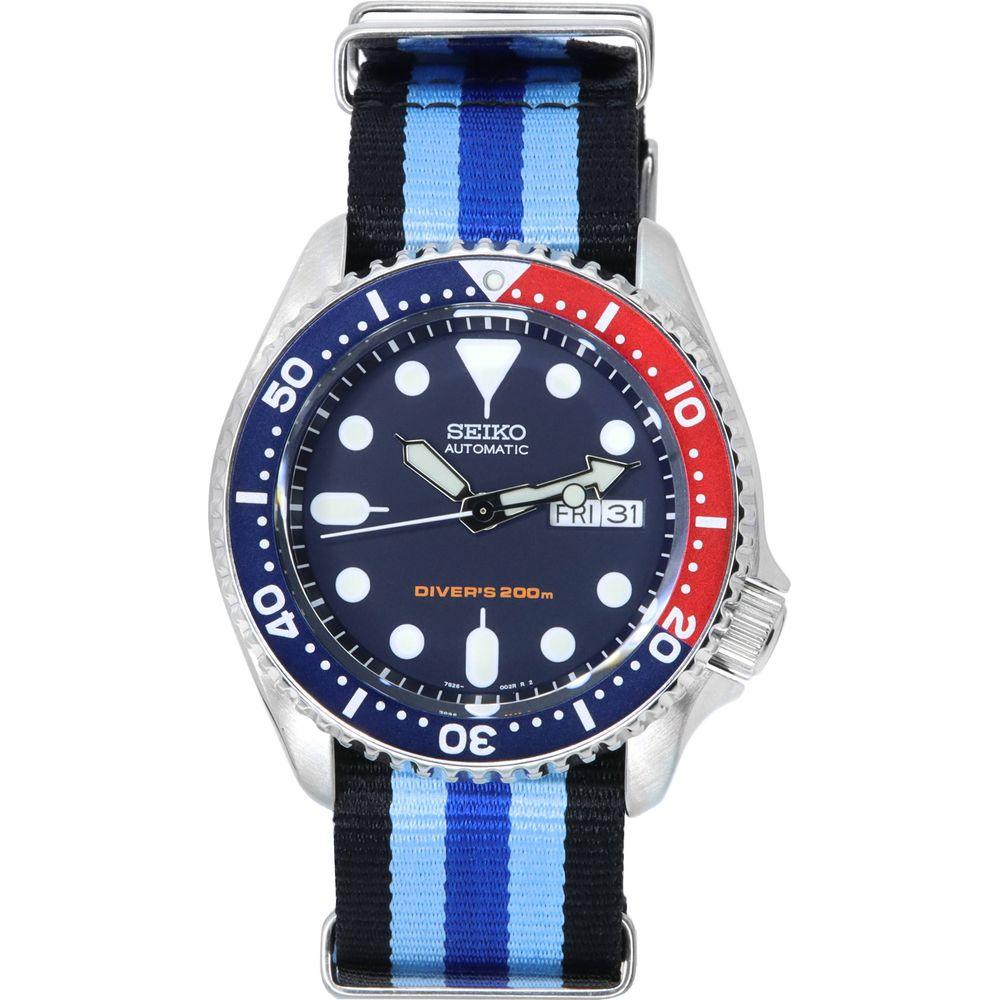 Seiko Men's SKX009K1 Blue Dial Automatic Diver's Watch Rubber Strap Replacement - Navy Blue, Men's