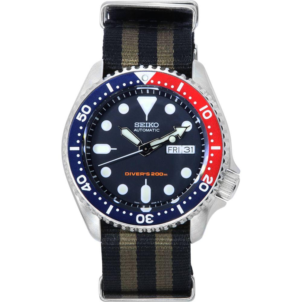 Seiko Men's Blue Dial Automatic Diver's Watch SKX009K1-var-NATO21 Stainless Steel Case with Rubber Strap Replacement in Navy Blue for Men