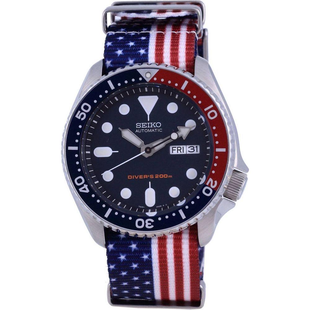 Seiko SKX009K1-var-NATO27 Men's Automatic Diver's Watch Strap Replacement - USA National Flag Pattern, Blue (Men's)
