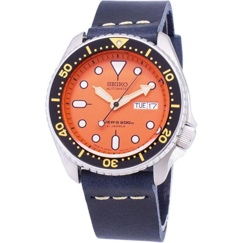 Load image into Gallery viewer, Seiko SKX011J1-var-LS15 Automatic Diver&#39;s 200M Dark Blue Leather Strap Men&#39;s Watch - The Ultimate Japanese Craftsmanship for Stylish Gentlemen
