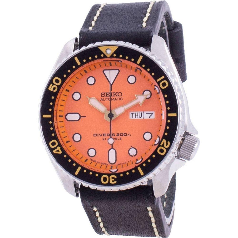 Seiko SKX011J1-var-LS16 Men's Automatic Diver's Watch - Japan Made, Stainless Steel Case, Orange Dial