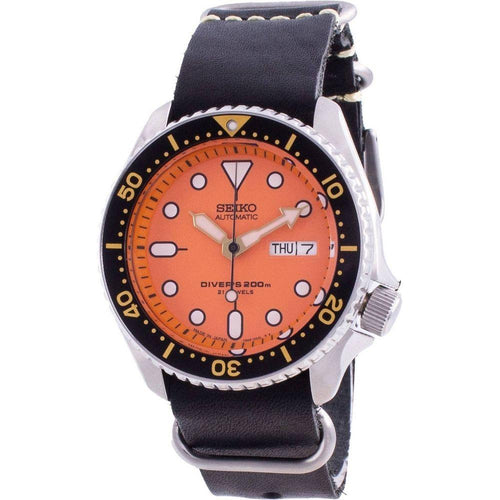 Load image into Gallery viewer, Seiko SKX011J1-var-LS19 Automatic Diver&#39;s 200M Japan Made Men&#39;s Watch - Orange Dial and Leather Strap
