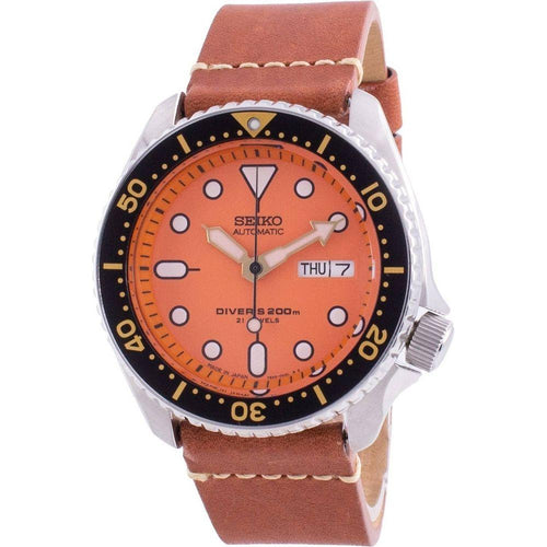 Load image into Gallery viewer, Seiko Men&#39;s SKX011J1-var-LS21 Automatic Diver&#39;s Watch - Orange Leather Strap Replacement for Men&#39;s Watches
