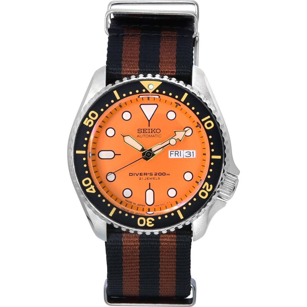 Seiko Men's SKX011J1 Orange Dial Automatic Diver's Watch - Stainless Steel Case, Rubber Strap