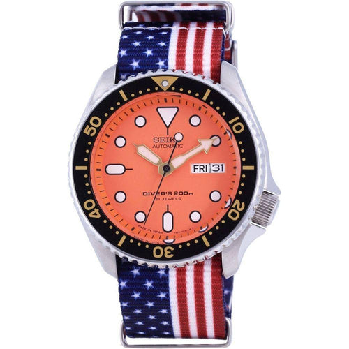 Load image into Gallery viewer, Seiko SKX011J1-var-NATO27 Automatic Diver&#39;s Japan Made Polyester 200M Men&#39;s Watch - Orange Dial

