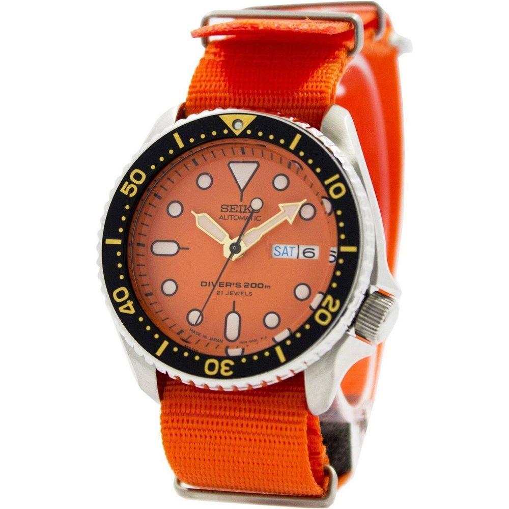 Seiko Stainless Steel Automatic Diver's Watch Strap Replacement - Vibrant Orange NATO Strap for Men's SKX011J1-var-NATO7