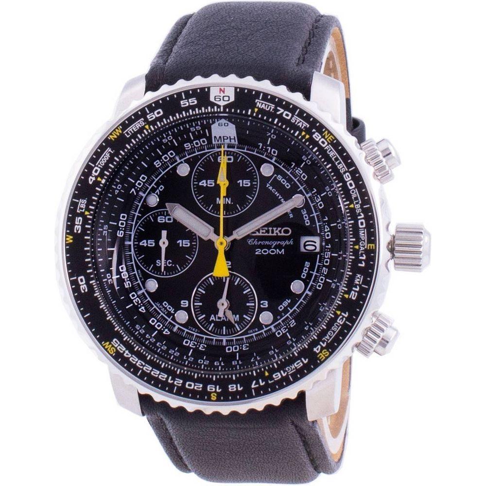 Seiko Men's Pilot's Flight SNA411P1-VAR-LS10 Quartz Chronograph Watch - Black Dial