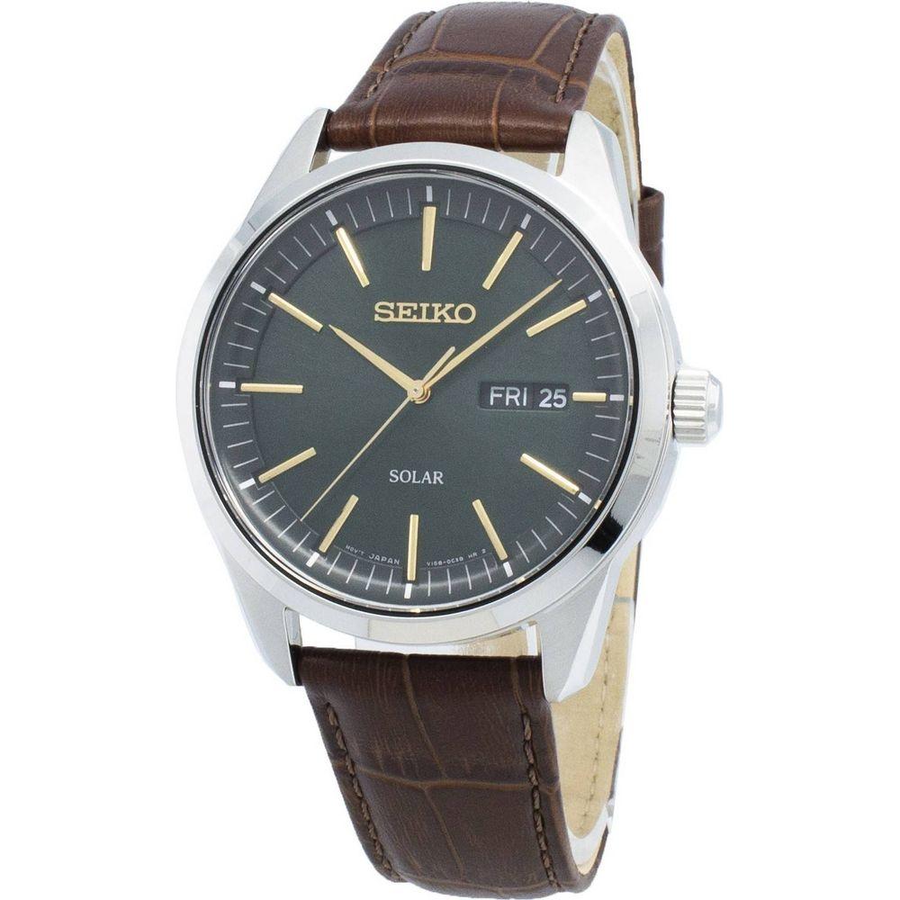 Seiko Conceptual SNE529P Analog Solar Men's Watch - Green Dial, Stainless Steel Case, Leather Strap