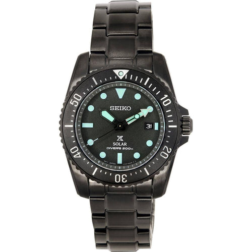 Load image into Gallery viewer, Seiko Prospex Black Series Night Vision Solar Diver&#39;s Watch SNE587P1 - Men&#39;s Stainless Steel Grey Dial 200M Water Resistance

