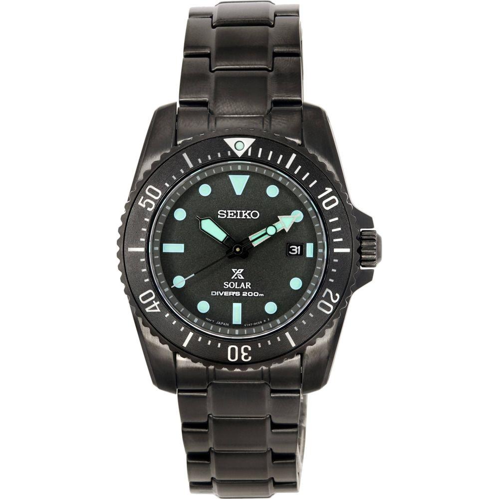 Seiko Prospex Black Series Night Vision Solar Diver's Watch SNE587P1 - Men's Stainless Steel Grey Dial 200M Water Resistance