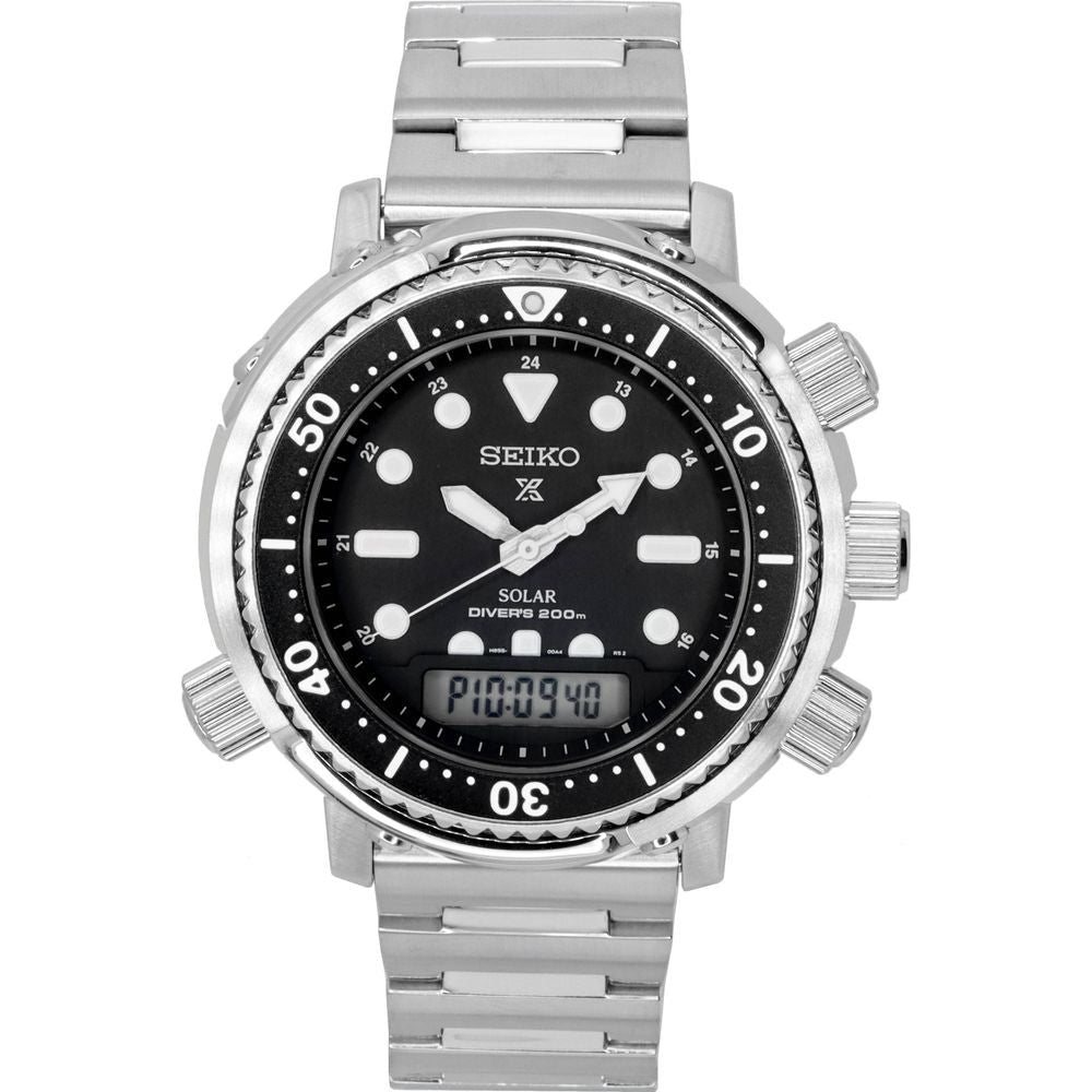 Seiko Prospex Arnie Hybrid Diver's 40th Anniversary Solar Diver's SNJ033 SNJ033P1 SNJ033P 200M Men's Watch - Stainless Steel Black Dial
