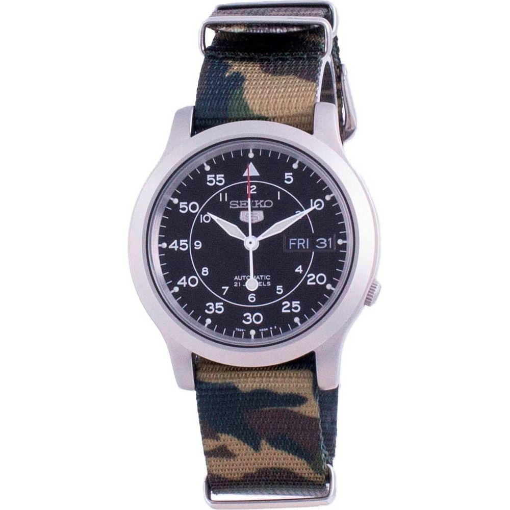 Seiko 5 Military SNK809K2-var-NATOS18 Automatic Nylon Strap Men's Watch - Stainless Steel Case, Black Dial
