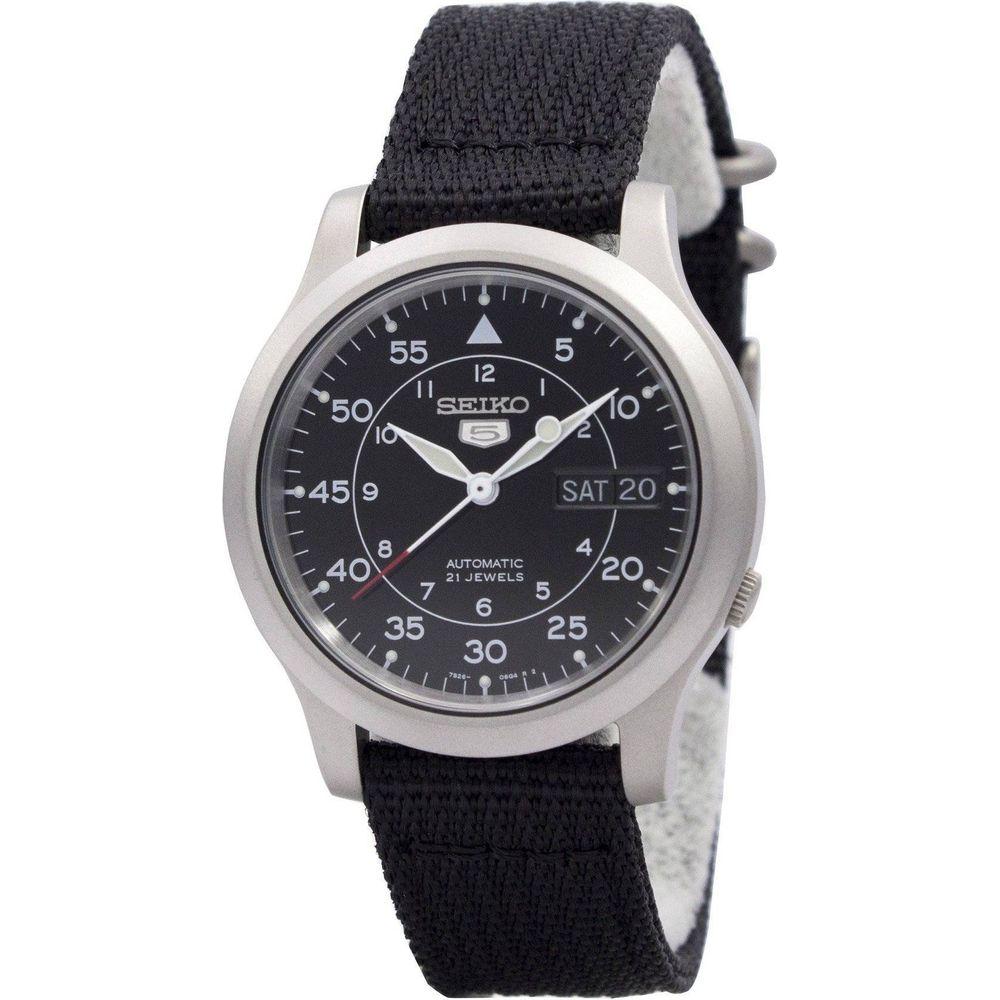 Seiko 5 Military SNK809K2 Men's Automatic Watch - Black Dial, Stainless Steel Case, Nylon Strap