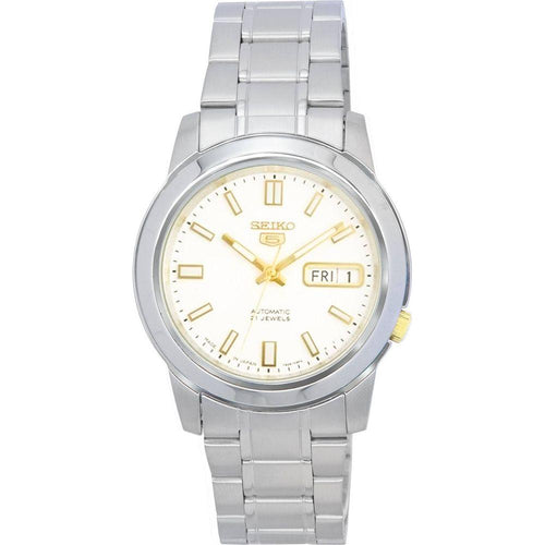 Load image into Gallery viewer, Seiko 5 Stainless Steel White Dial Automatic Men&#39;s Watch SNKK07 SNKK07J1 SNKK07J - Classic Elegance in Stainless Steel with White Dial
