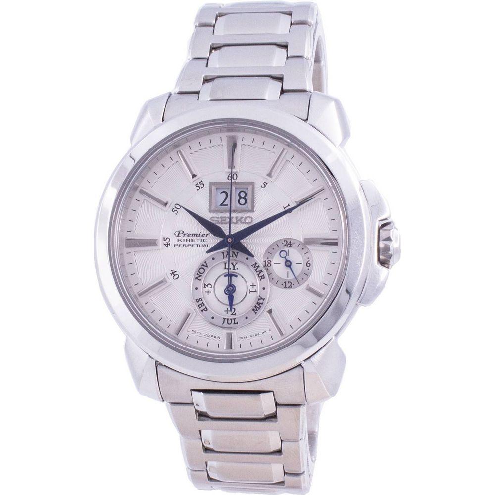 Seiko Premier Kinetic Perpetual SNP159P1 Men's Stainless Steel White Dial Watch