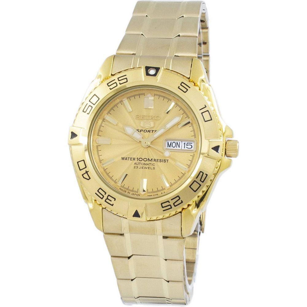 Seiko 5 Sports Automatic Japan Made Gold Tone Stainless Steel Men's Watch SNZB26J1
