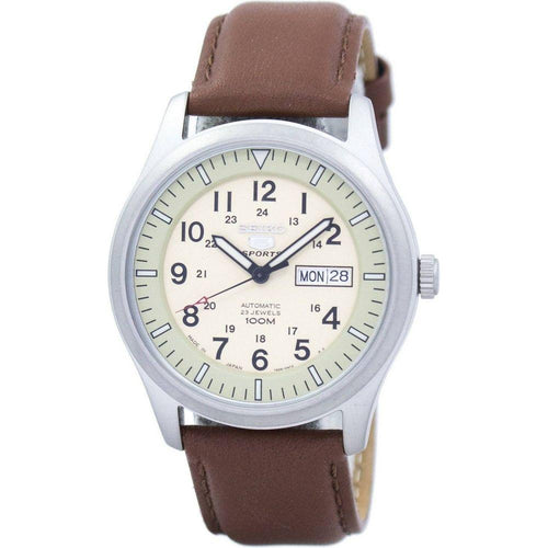Load image into Gallery viewer, Seiko 5 Sports Military Automatic Japan Made Brown Leather SNZG07J1-var-LS12 100M Men&#39;s Watch

