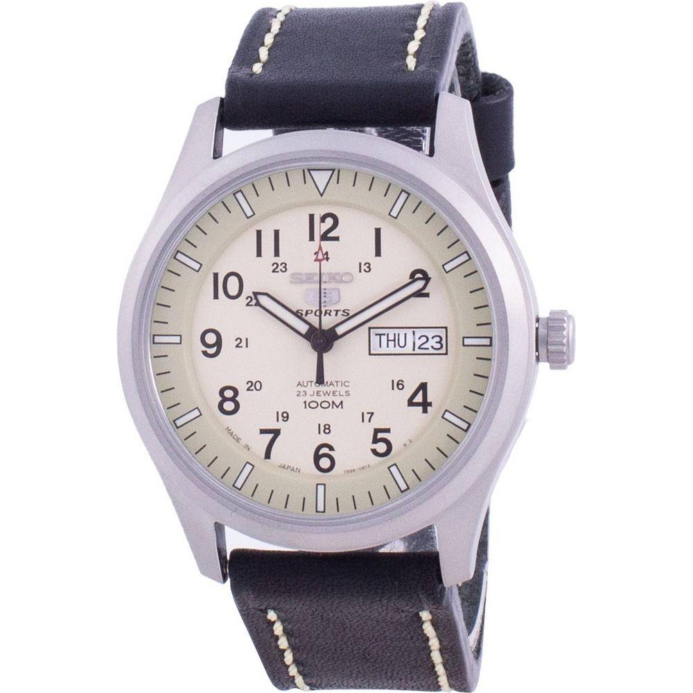 Seiko 5 Sports Military Automatic SNZG07J1-var-LS16 100M Men's Watch in Beige Leather