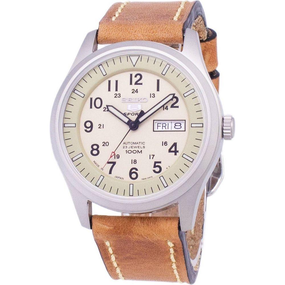 Seiko 5 Sports SNZG07J1-var-LS17 Military Japan Made Brown Leather Strap Men's Watch - The Epitome of Precision and Style