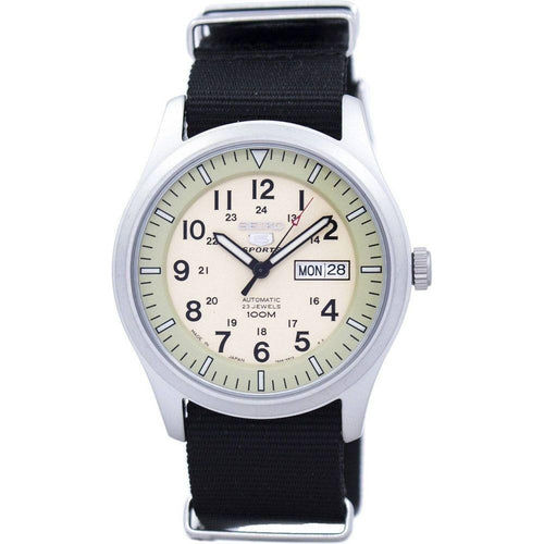Load image into Gallery viewer, Seiko 5 Sports Military Automatic Japan Made SNZG07J1 Men&#39;s Watch - Black NATO Strap
