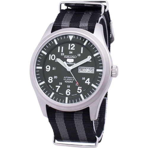 Load image into Gallery viewer, Seiko 5 Sports Automatic Japan Made SNZG09J1 Men&#39;s Watch - Grey Black Dial with Nato Strap

