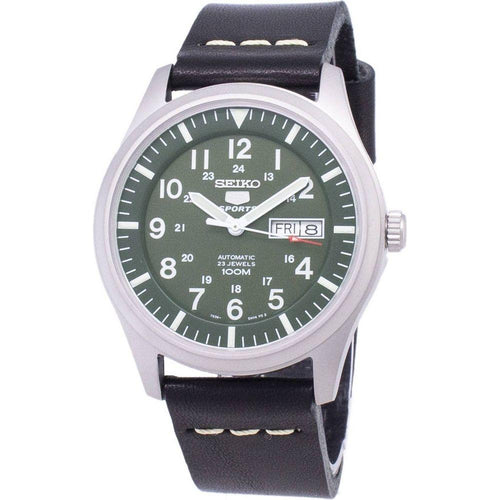 Load image into Gallery viewer, Seiko 5 Sports SNZG09K1-var-LS14 Automatic Men&#39;s Watch - Black Leather Strap with Green Dial
