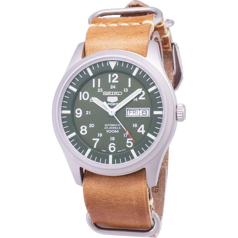 Seiko 5 Sports SNZG09K1-var-LS18 Automatic Men's Watch - Brown Leather Strap, Green Dial