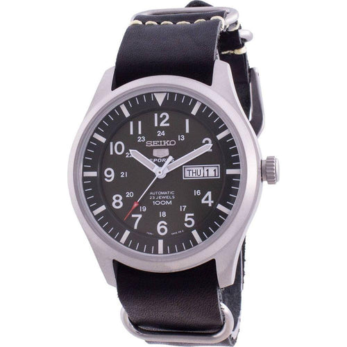 Load image into Gallery viewer, Seiko 5 Sports Military Automatic SNZG09K1-var-LS19 100M Men&#39;s Green Dial Leather Strap Watch - The Epitome of Rugged Sophistication and Precision
