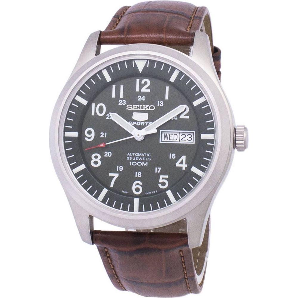 Seiko 5 Sports Automatic Brown Leather Men's Watch SNZG09K1-var-LS7