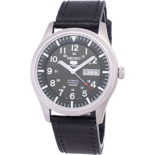 Load image into Gallery viewer, Seiko 5 Sports Automatic Black Leather Men&#39;s Watch SNZG09K1

