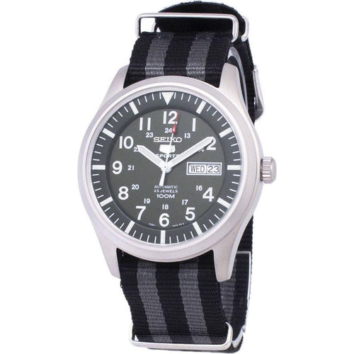 Load image into Gallery viewer, Seiko 5 Sports Automatic Nato Strap SNZG09K1-var-NATO1 Men&#39;s Watch - Stainless Steel Case, Grey Black Nato Strap, Green Dial
