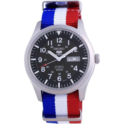 Load image into Gallery viewer, Seiko 5 Sports Military Automatic Polyester SNZG09K1-var-NATO25 100M Men&#39;s Watch - Green Dial, France National Flag Strap
