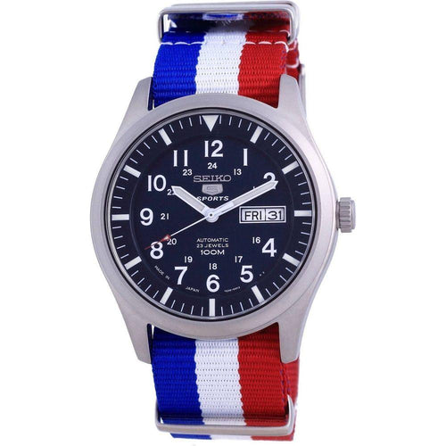 Load image into Gallery viewer, Seiko 5 Sports Automatic Polyester SNZG11J1-var-NATO25 100M Men&#39;s Watch in Blue with France National Flag Pattern Strap
