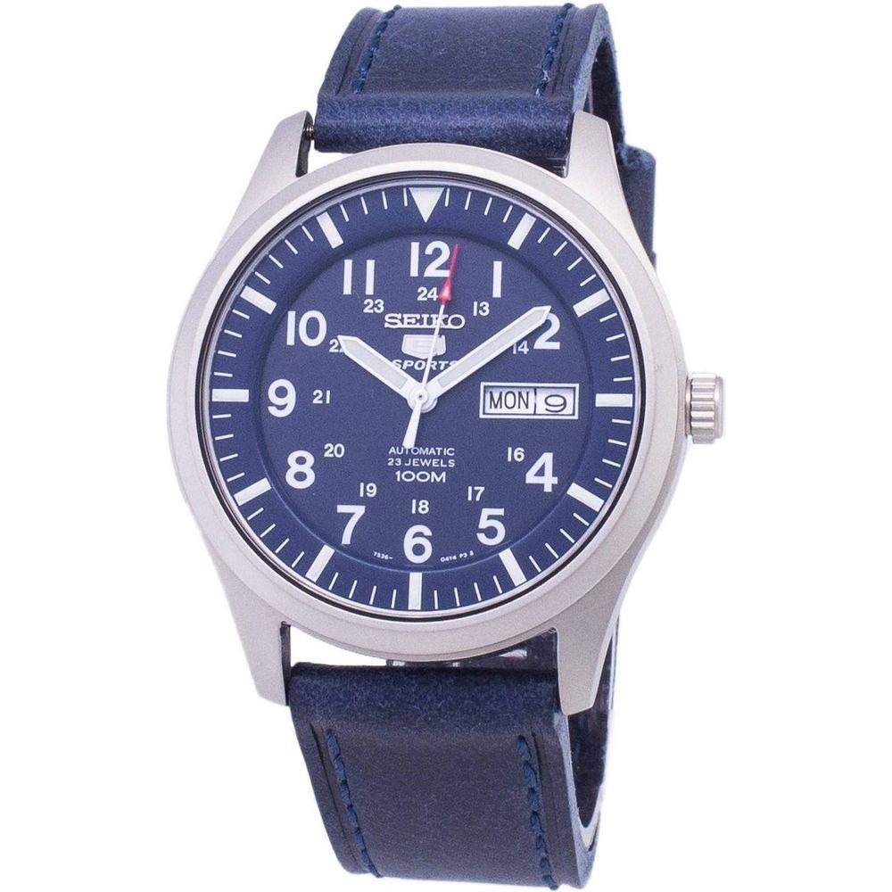 Dark Blue Leather Strap for Men's Seiko 5 Sports SNZG11K1-var-LS13 Automatic Watch