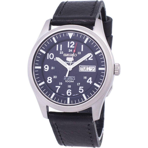 Load image into Gallery viewer, Seiko 5 Sports Automatic Black Leather Men&#39;s Watch SNZG11K1
