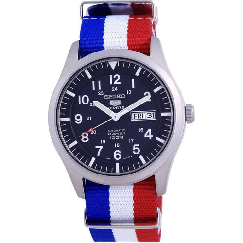 Load image into Gallery viewer, Seiko 5 Sports Automatic Polyester SNZG11K1-var-NATO25 100M Men&#39;s Watch - Blue Dial, France National Flag Strap
