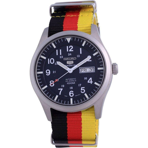 Load image into Gallery viewer, Seiko 5 Sports Automatic SNZG11K1-var-NATO26 100M Men&#39;s Blue Germany National Flag Pattern Strap Watch
