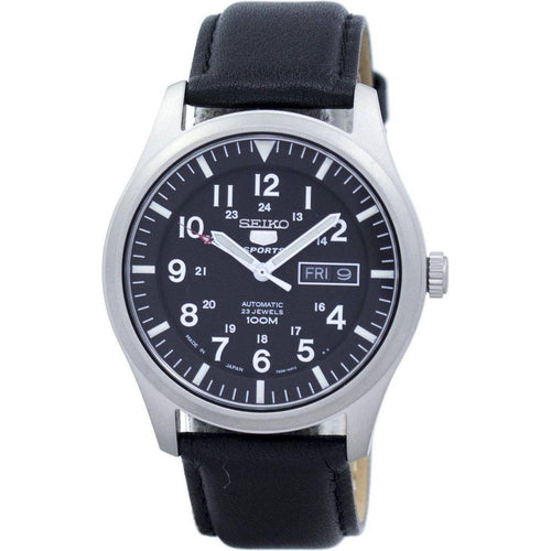 Load image into Gallery viewer, Seiko 5 Sports Automatic Japan Made Black Leather SNZG15J1-var-LS10 100M Men&#39;s Watch
