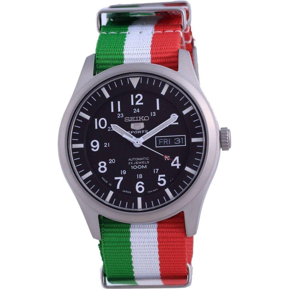 Seiko 5 Sports Automatic Polyester SNZG15J1-var-NATO23 100M Men's Watch - Italian Flag Edition