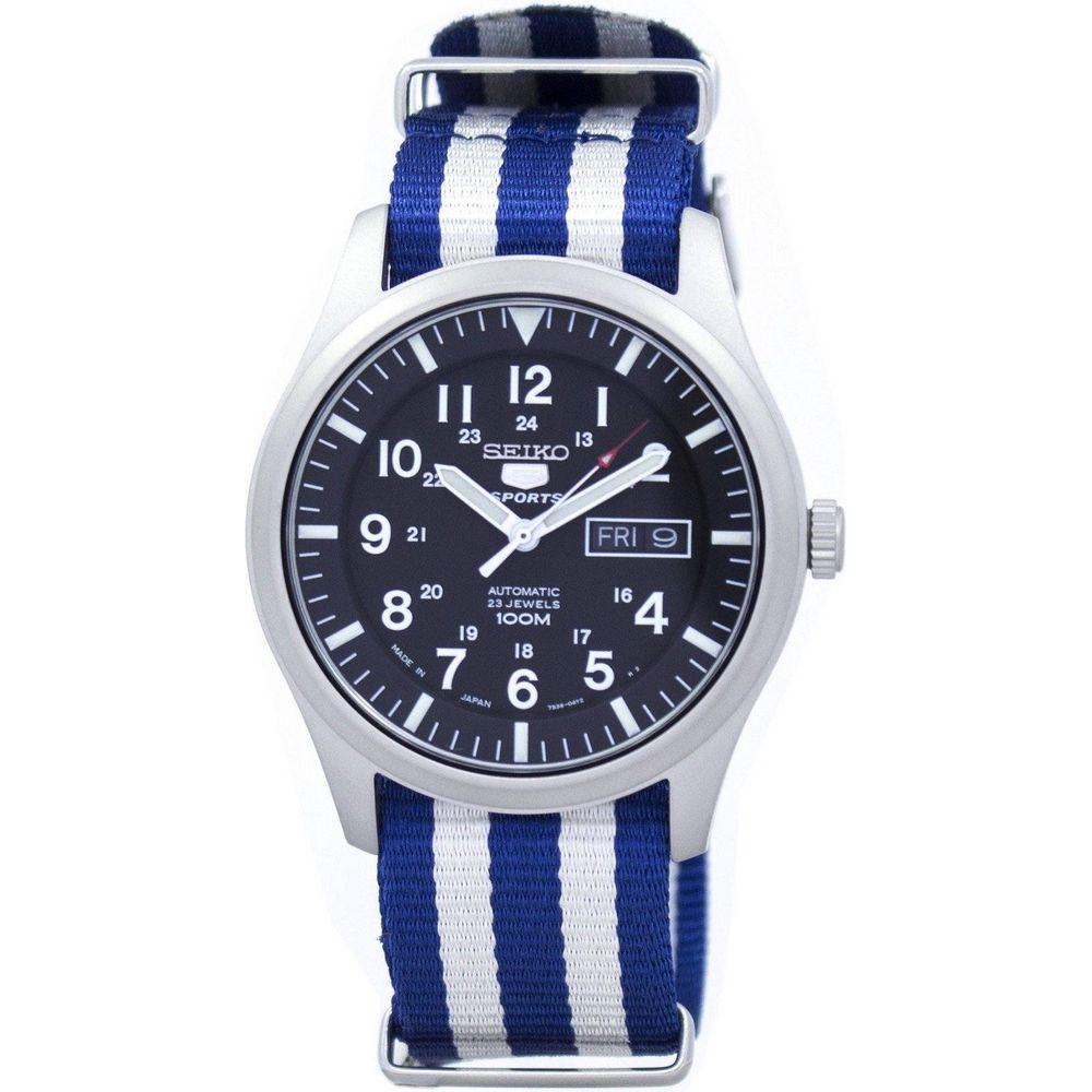 Seiko 5 Sports Automatic Japan Made SNZG15J1 Men's Watch - Blue White NATO Strap