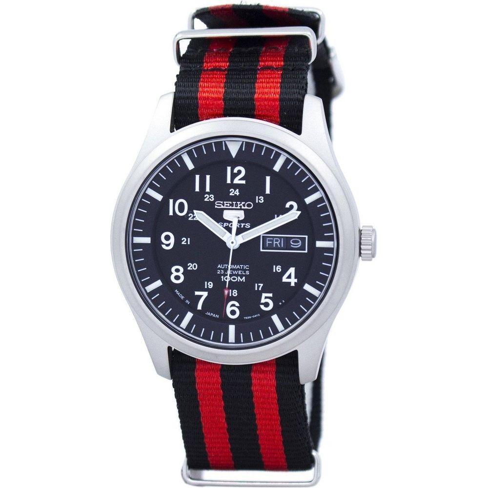 Seiko 5 Sports Automatic Japan Made SNZG15J1 Men's Watch - Red Black NATO Strap