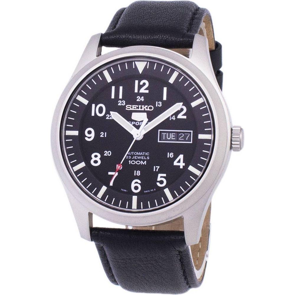 Seiko 5 Sports Automatic Black Leather Men's Watch SNZG15K1-var-LS10
