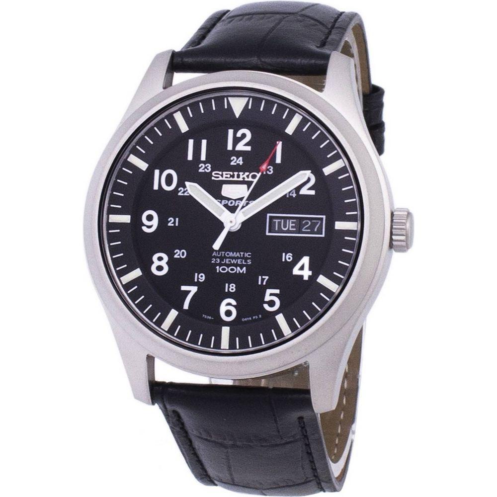 Seiko 5 Sports Automatic Black Leather SNZG15K1-var-LS6 100M Men's Watch