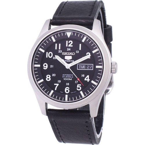 Load image into Gallery viewer, Seiko 5 Sports Automatic Black Leather Men&#39;s Watch SNZG15K1
